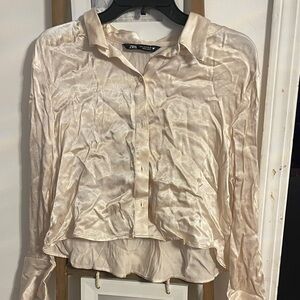 Zara Women's Shimmering Cream Button-Down Shirt